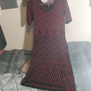 Sleeved Red/Black Chevron Dress